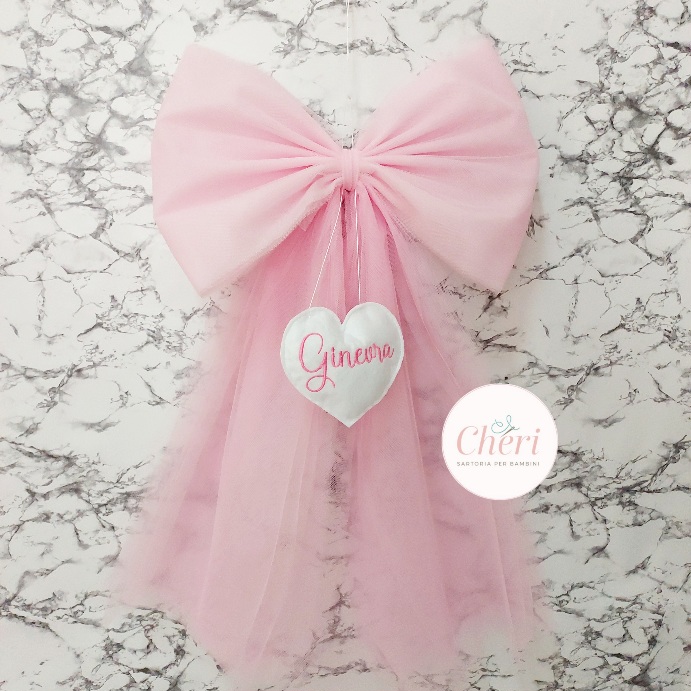 Fiocco nascita in tulle rosa