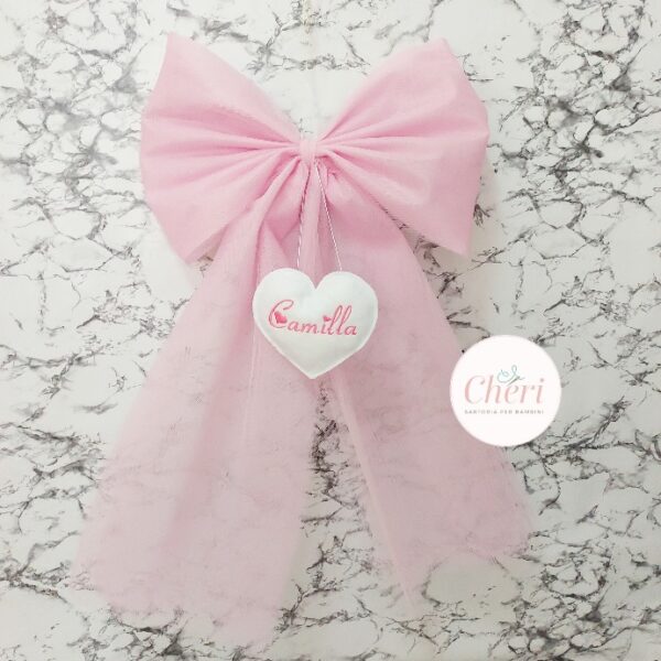Fiocco nascita tulle rosa - immagine 6